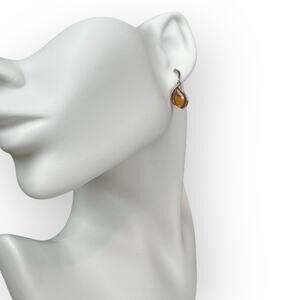 Vintage 925 Sterling Silver Polish Baltic Amber Drop Earrings 1”